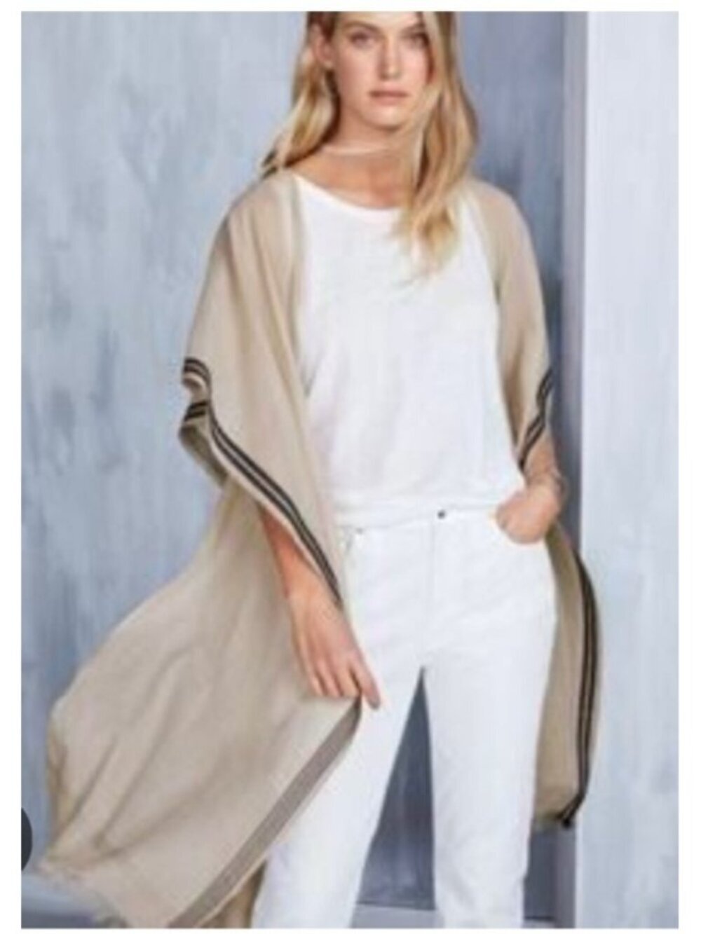 Eileen Fisher for Garnet Hill Organic Cotton Serape Wrap Scarf Shawl Ruana Ponch